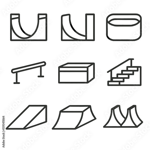 Ramp skatepark vector icons spine half collection quarter pipe marks icon typography