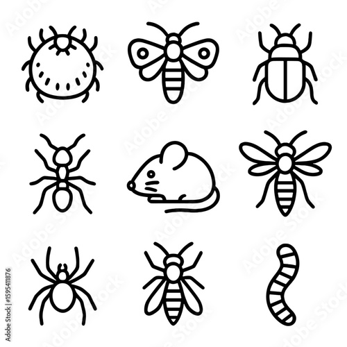 Icons mite pest icon varroa beehive captions no set vector labels ant