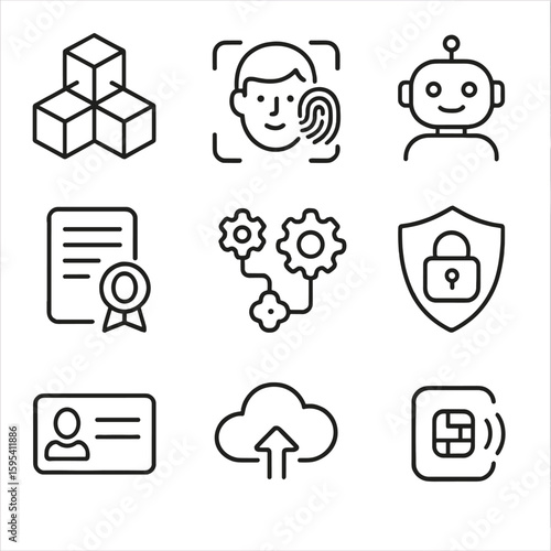 Icons punctuation labels fintech typography vector icon no spaced blockchain grid captions