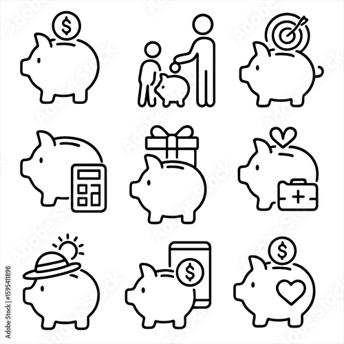 Isolated icon holiday piggy goals tracking punctuation app detailed no vector fintech