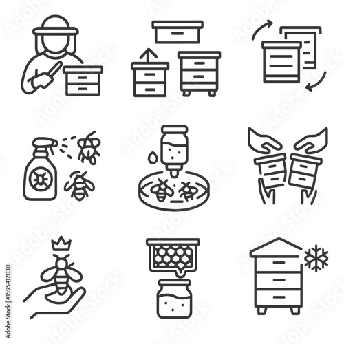 Icons detailed modern beehive management queen punctuation no vector set replacing icon
