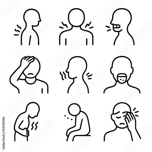 Icons letters pain grid numbers icon vector bubbles physical posture headache stress