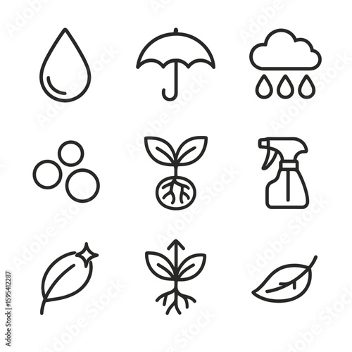 Canopy terrarium spray ball humidity growth vector set icon droplet shade mist