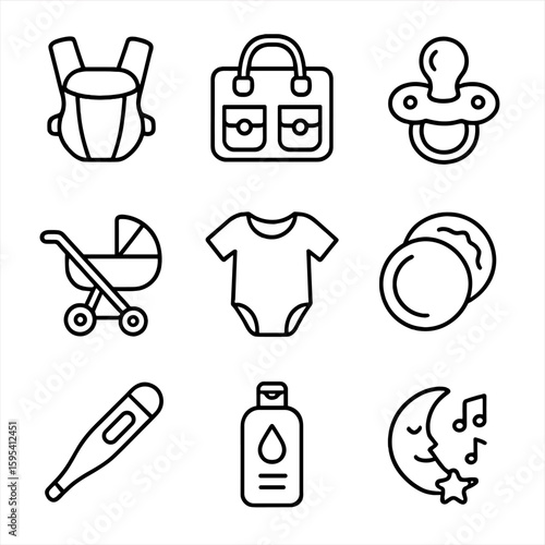 Thermometer vector diaper shampoo essentials new bag baby icon nursing lullaby mom