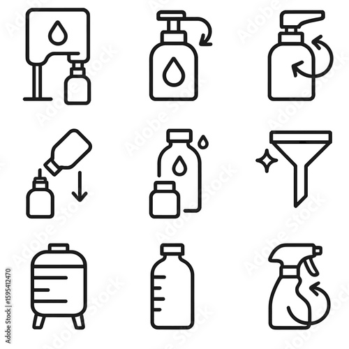Icons vector funnel reuse spray measurement bottle icon refill storage station