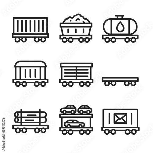 Train car cargo grain container wagon coal icons vector icon tank oil