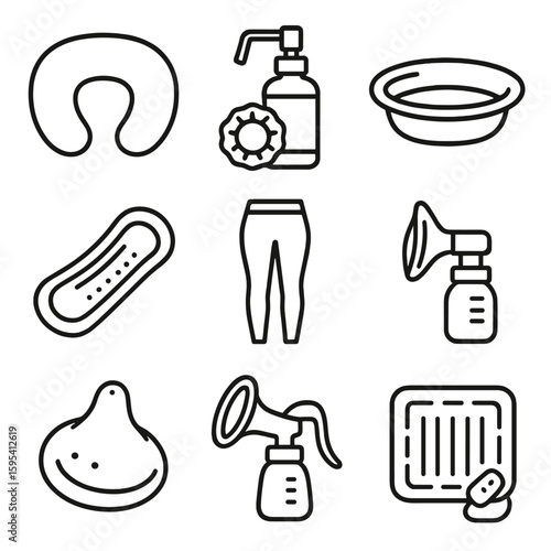 Care sitz postpartum icons compression vector bowl bath perineal nursing ice icon