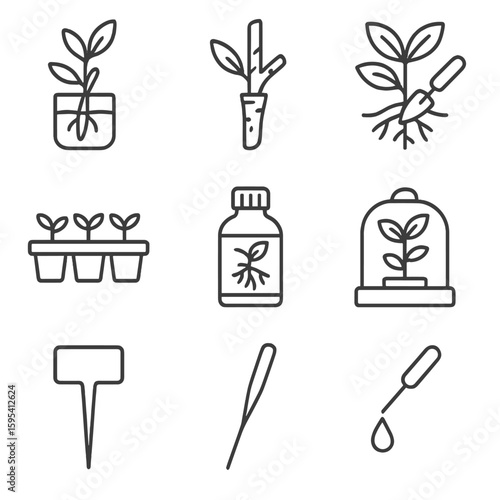 Vector plant clone layering dome icons label propagation division icon root watering