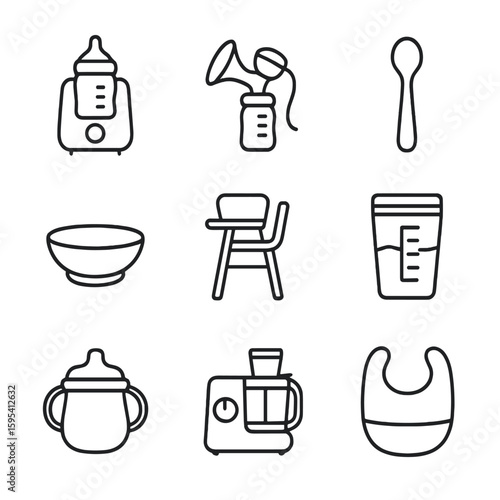 Bag sippy bottle icon warmer feeding baby processor tools vector food