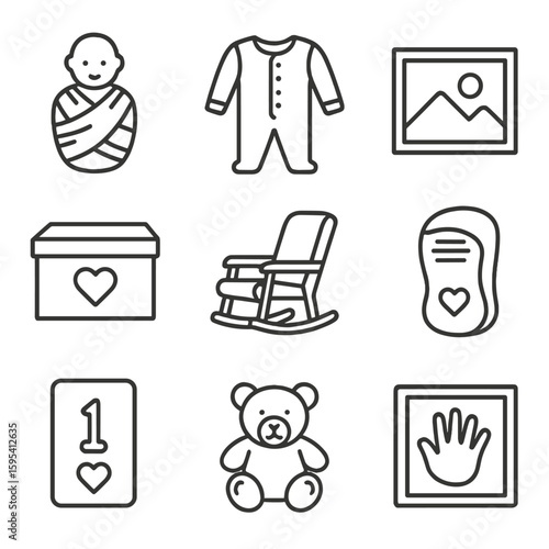 Icon keepsake carrier wrap memory vector pajamas icons frame teddy postpartum baby
