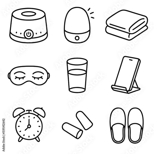 Bedside slippers blanket icon alarm noise soft vector postpartum icons stand glass