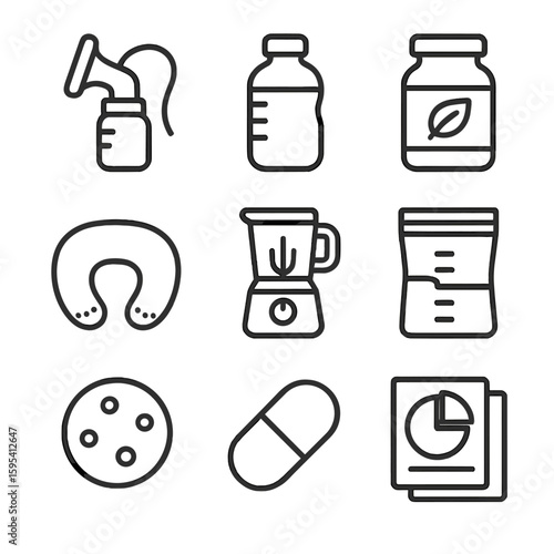 Bottle storage icon jar baby nutrition vector pill feeding postpartum supplement icons