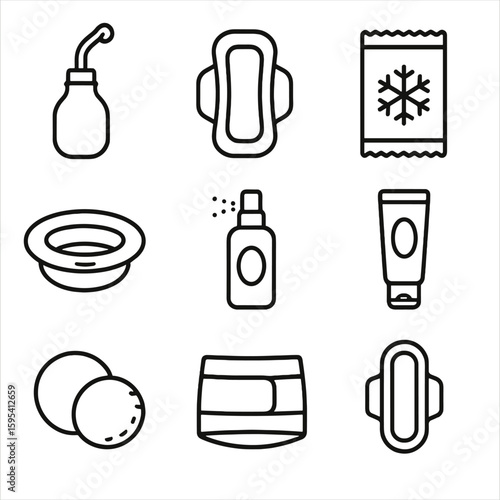 Perineal sanitary icons vector icon postpartum sitz pad band care breast pack