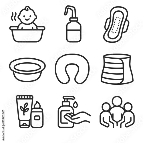 Bottle vector nursing postnatal cream icon care soothing bath wash icons pillow