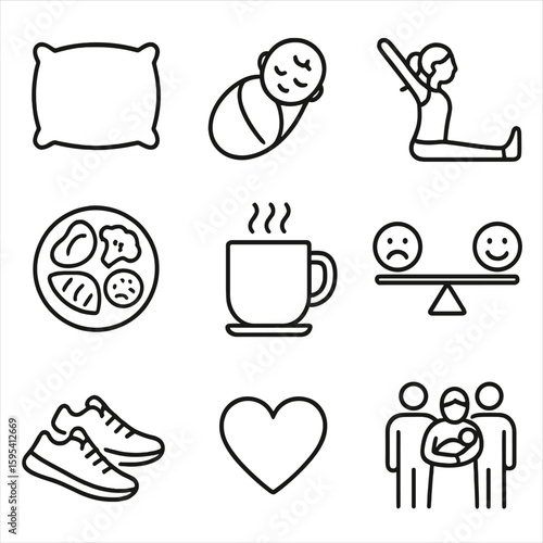 Balanced icons walking emotional shoes pillow icon scale vector family postpartum recovery