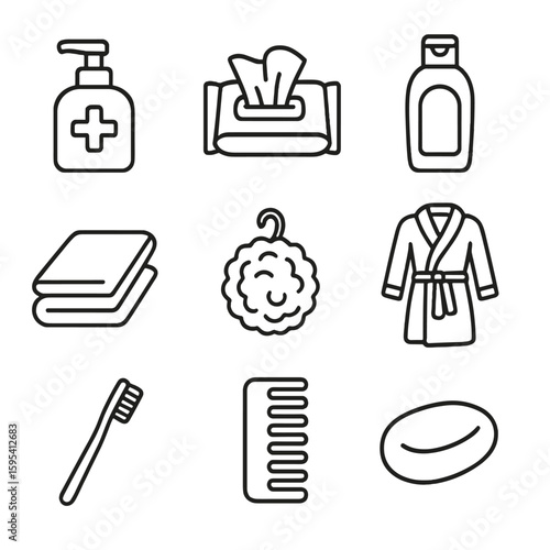 Bottle icon hygiene postpartum sanitizer bar icons soap loofah towel vector gel