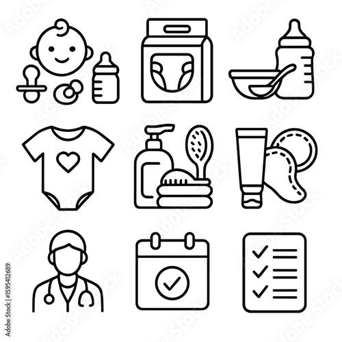 Doctor icon clothes items care vector contacts tools icons postpartum diaper baby