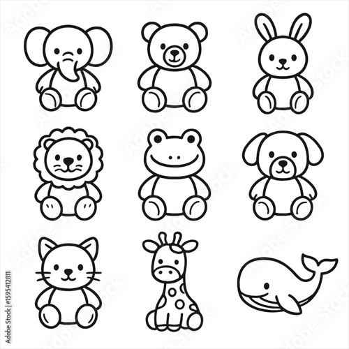 Lion bear icon bunny frog vector plush toy whale giraffe icons fabric