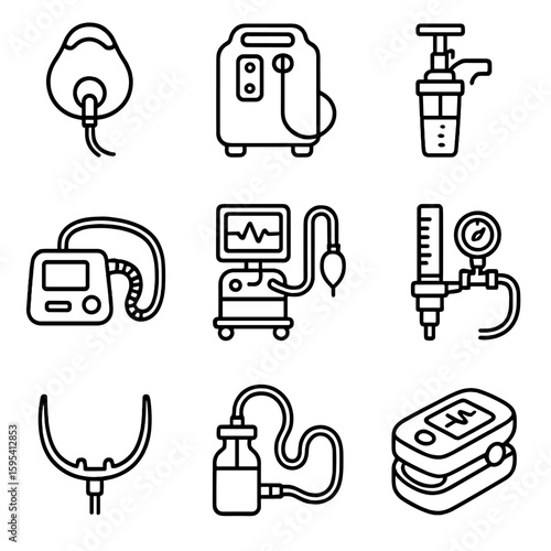 Mask pulse unit respiratory vector oximeter cpap icon cannula icons ventilator hospital