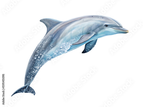 Photos Isolated illustration of a bottlenose dolphin leaping out of the water on a blac