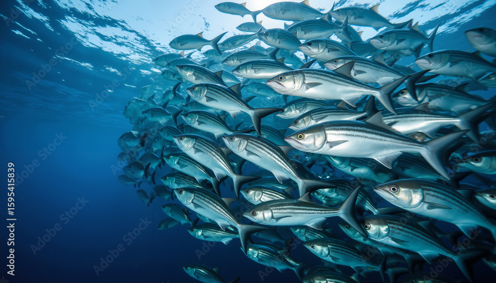 Fototapeta premium School of Fish Swimming in Blue Ocean