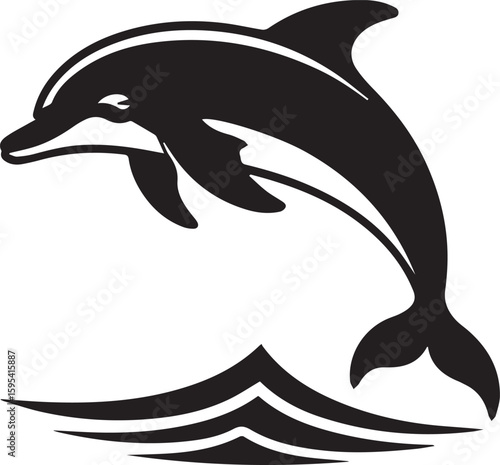 Elegant vector illustration of a jumping dolphin silhouette. Marine animal symbol leaping over stylized waves, perfect for a logo.