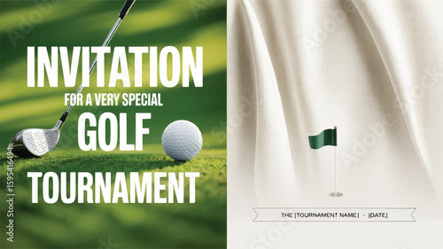 Golf tournament invitation with club ball and flag