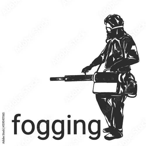 silhouette of a person with a fogging machine without a background