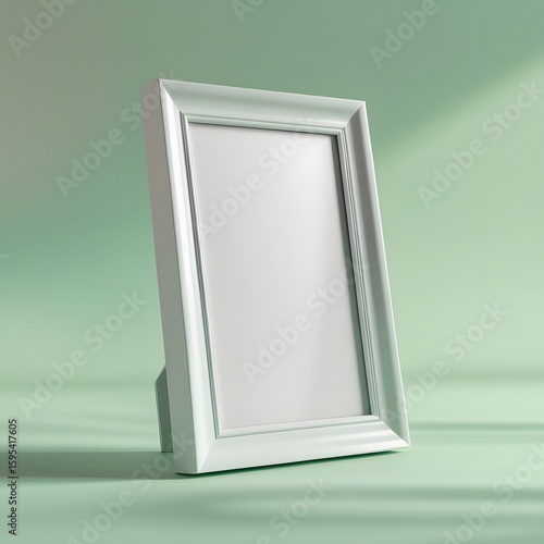 Empty white frame template mockup isolated on green background