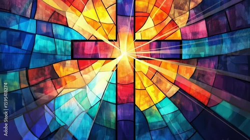 Stained-glass cross with radiating light