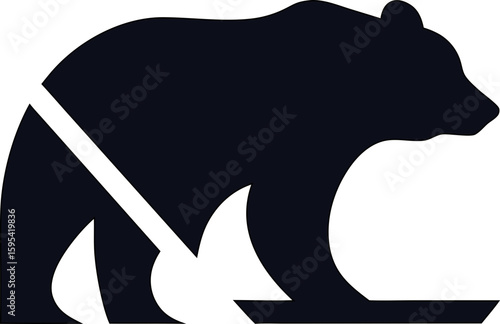 Vector silhouette of a black bear on white, great for animal illustrations, forest themes, and rustic branding.