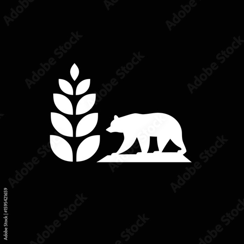 bear with tree icon in button vector style, powerful walking silhouette, great for wild animal branding and outdoor lifestyle graphics.