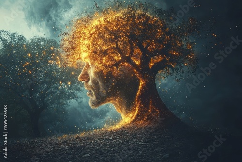 The Glowing Tree Man: A Surreal Portrait of Nature and Humanity