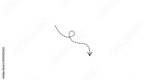 Down arrow direction with dotted line animation. Arrow direction animation on transparent background alpha channel. 4k Video