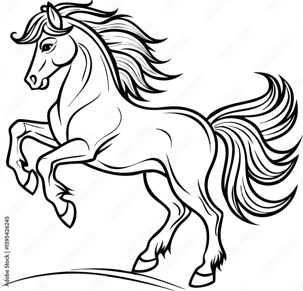Obraz premium Black silhouette of a running wild horse with flowing mane and tail, an equine vector illustration
