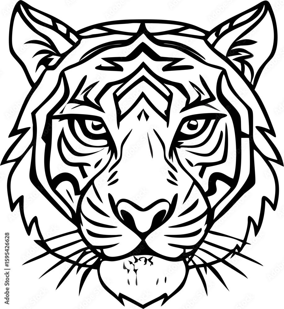 Obraz premium Vector animal tattoo design featuring a wild tiger head with tribal art