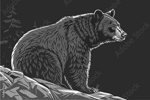  furry black bear, sitting, hyper realistic, highly detailed, 8k, cinematic lighting, dramatic pose, wildlife photography, dark background
