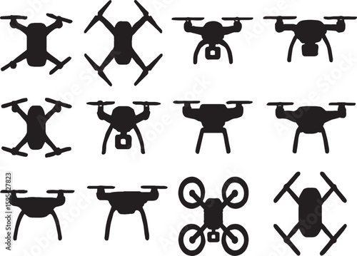 Drone Silhouette Icons Set for Technology and Innovation Designs