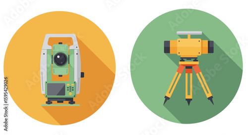 Flat Vector Icon of Civil Engineering Equipment and Professions