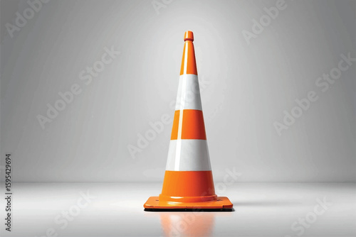 Traffic safety cone with bright orange and white stripes, positioned vertically against transparent backdrop, highlighting roadwork equipment
