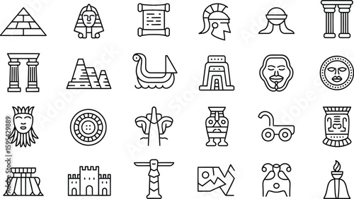 Collection of ancient civilization icons and symbols.