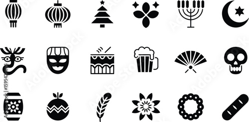 Diverse cultural and holiday icons collection