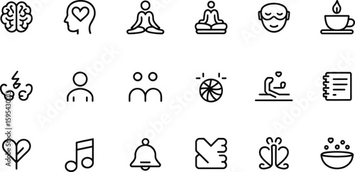 Collection of hand drawn icons representing well being and mindfulness.