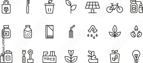 Collection of eco friendly and sustainable lifestyle icons