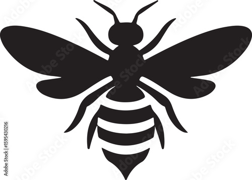 Bee Insect Silhouette Vector Illustration on Transparent Background