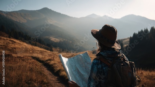 Person with map on mountaintop