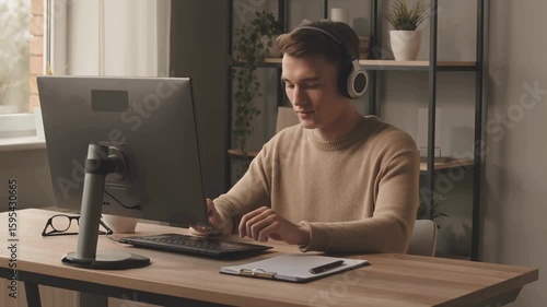 Young Man Studying Computer