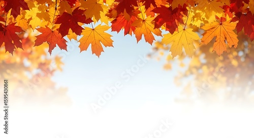 Vibrant autumn foliage featuring a stunning array of maple leaves against a blue sky evoking a