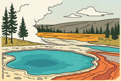   natural pools, mineral deposits, turquoise water, rugged terrain, mountainous landscape, geothermal springs, vibrant colors, tranquil scenery, geological formations, serene environment, breathtakin