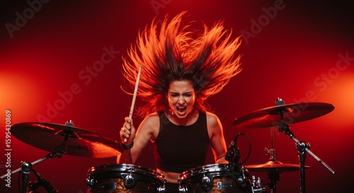 Female Drummer Rock Concert - Energetic Performance